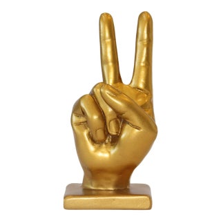 Gold Peace Sign Hand Symbol Sculpture For Sale