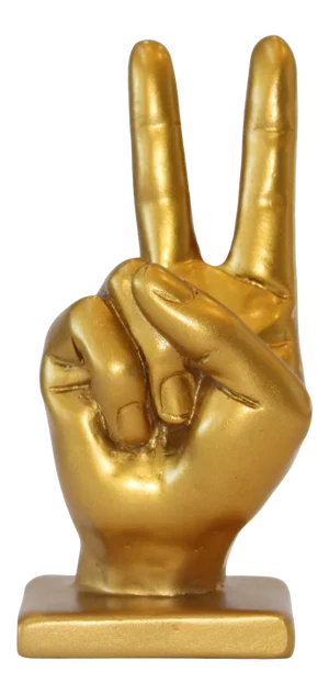 Gold Peace Sign Hand Symbol Sculpture