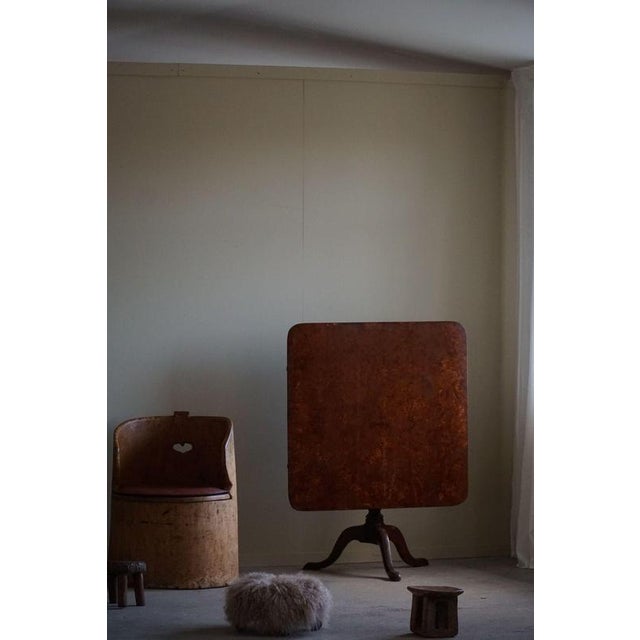 Handcrafted Square Folding Table in Burl Wood, Sweden, 19th Century For Sale - Image 6 of 12