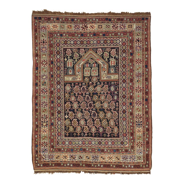 Navy Ground Antique Marasali Shirvan Prayer Rug, Hand Knotted, Wool Oriental Rug For Sale