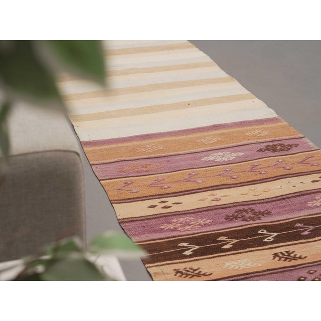 Islamic 1970s Vintage Handmade Wool Cotton White Beige Kilim Runner Rug For Sale - Image 3 of 11