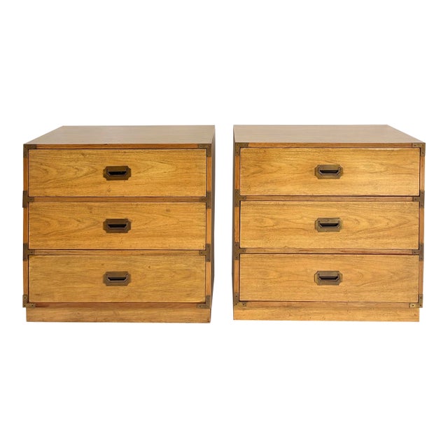 Benhardt Pecan Campaign Mid-Century Bachelor's Chests, a Pair For Sale