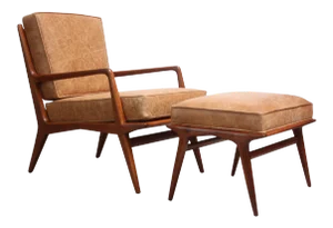 Italian Modern Carlo De Carli Walnut and Leather Lounge Chair and Ottoman