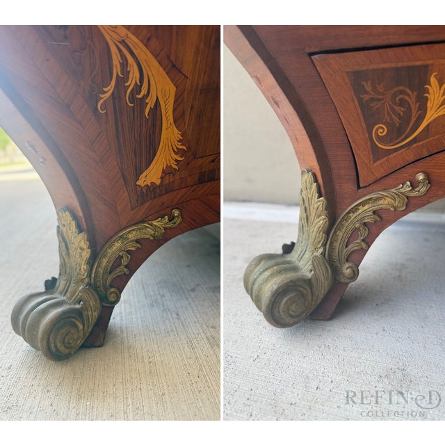 Late 19th Century French-Style Inlaid Bombe Commode With Gilt Bronze Mounts For Sale - Image 15 of 16