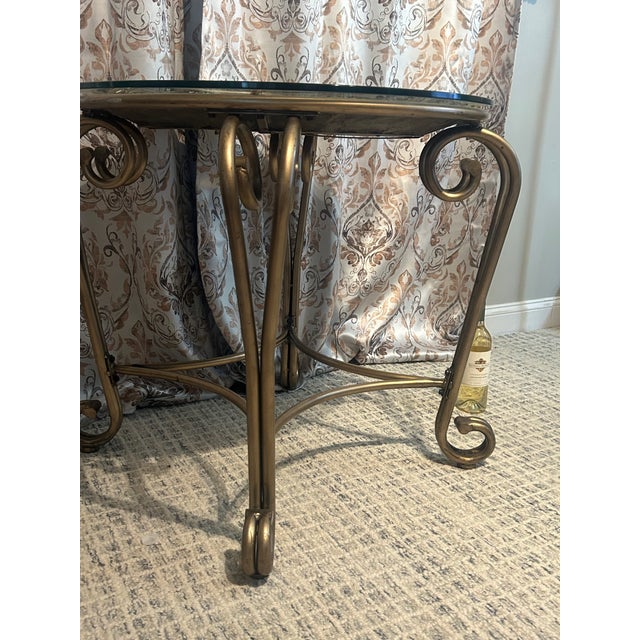 Brass 1950s Hand Made Italian Etched and Enameled Glass and Brass Table For Sale - Image 8 of 10