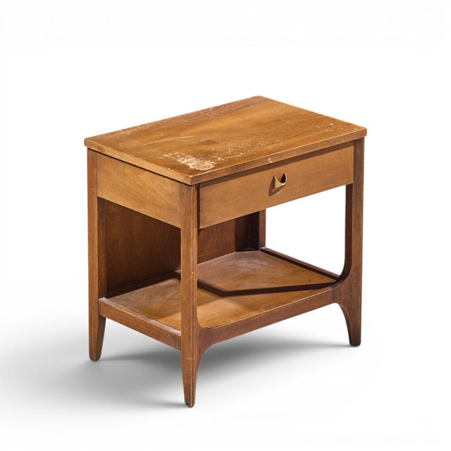 Wood Broyhill Brasilia Mid Century Walnut and Brass Nightstand For Sale - Image 7 of 7