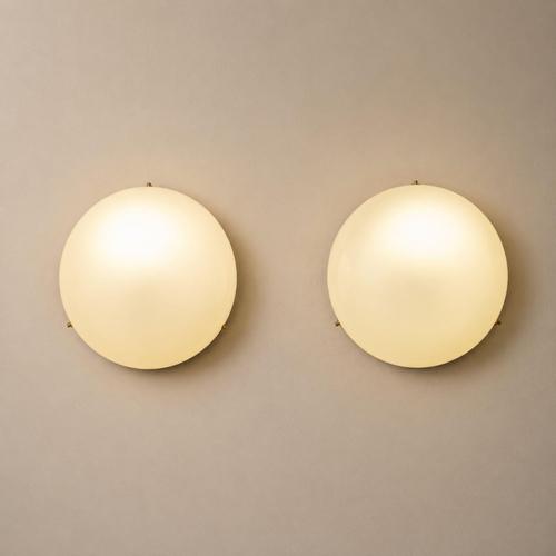 Contemporary Opal Glass and Brass Wall Lamps in the style of Stilnovo, Set of 2 For Sale - Image 3 of 11