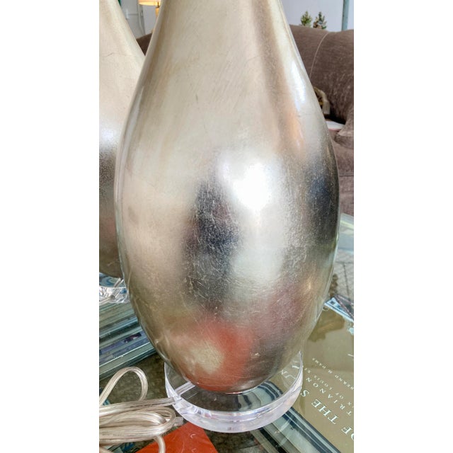 Modern Antique Silver Leaf Table Lamps With Lucite Bases - a Pair For Sale - Image 10 of 12