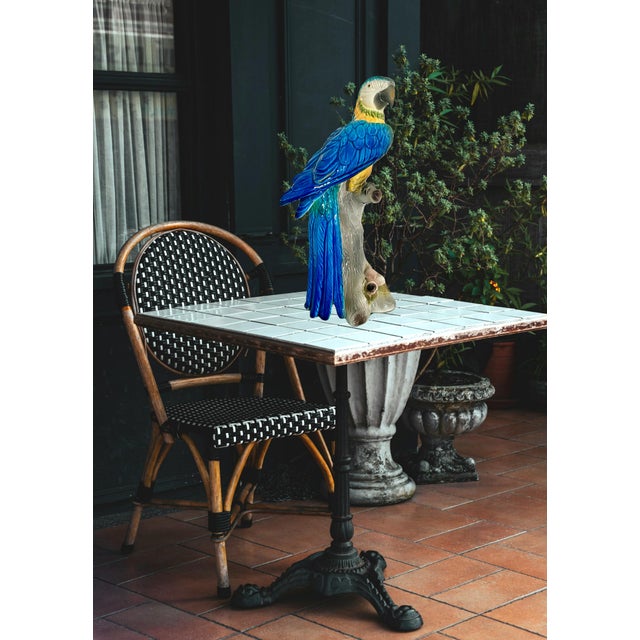 Large Mid Century Italian Royal Blue and Yellow Ceramic Hand Painted Majolica Macaw (Parrot) For Sale - Image 10 of 12
