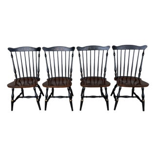 Hitchcock Black Harvest Maple Fan Back Windsor Side Chairs - Set of 4 For Sale