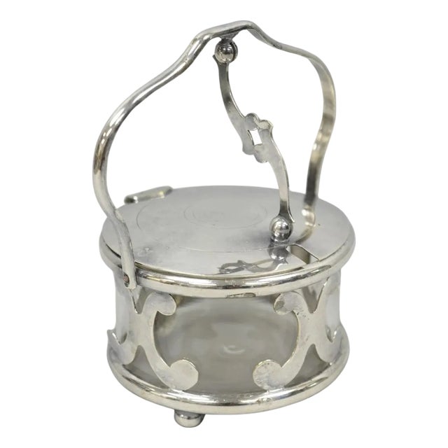 Vintage Art Deco Style Silver Plated Hinged Glass Grated Cheese Jar Sugar Bowl For Sale