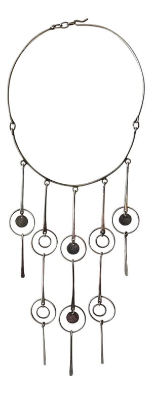 1960s Sterling Silver Mexican Modernist Kinetic Fringe Bib Necklace