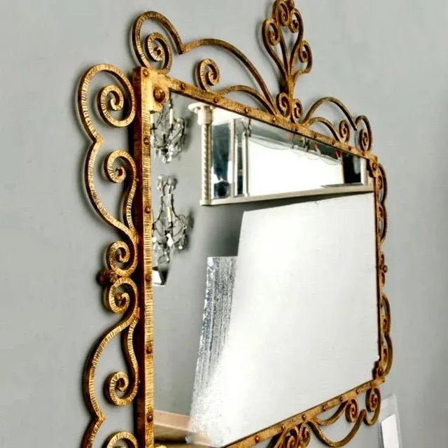 Large Italian Gilt Metal Horizontal Mirror with Elaborate Scroll Work For Sale In Detroit - Image 6 of 6
