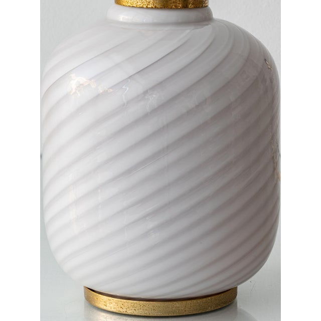 Vintage Murano Glass Opaline Spiral Table Lamps, Italy, 1960s, Set of 2 For Sale - Image 6 of 18