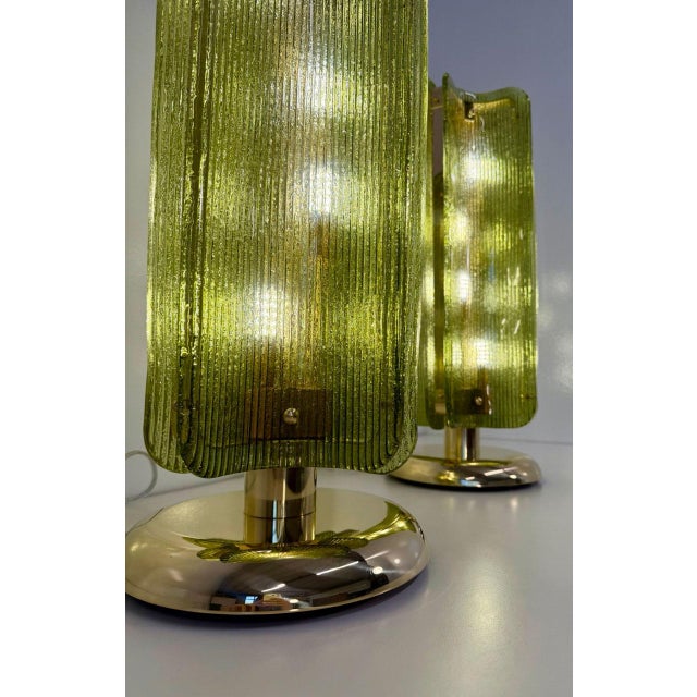 Aqua Murano Glass Table Lamps in Ribbed Green Glass and Brass, 2000s, Set of 2 For Sale - Image 8 of 18