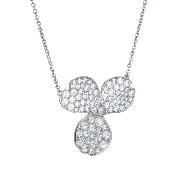 Stylish and finely detailed pre-owned Tiffany & Co diamond "Paper Flowers" necklace crafted in 950 platinum. Diamonds...