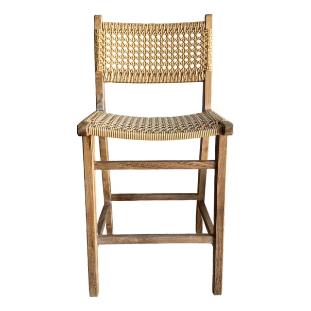 Indoor Outdoor Solid Teak Wood Counter Height Stool For Sale