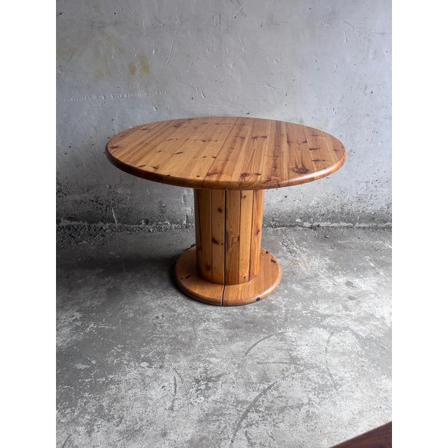 Wood Round Pine Dining Table, 1970s For Sale - Image 7 of 9
