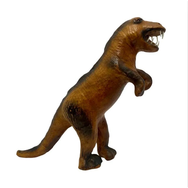 Vintage Brown Leather Wrapped T-Rex Dinosaur Statue For Sale - Image 4 of 8
