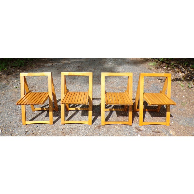 Vintage 1960's Set of 4 Folding Slat Chairs Trieste style chairs-Aldo Jacober for Alberto Bazzani Solid and sturdy set...