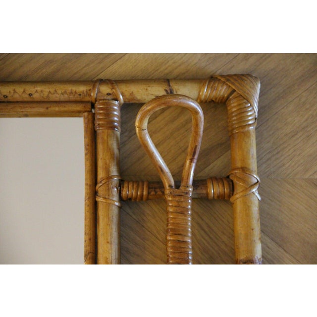 1960s Coat Rack and Wall Mirror in Rattan and Bamboo, 1960s For Sale - Image 5 of 17