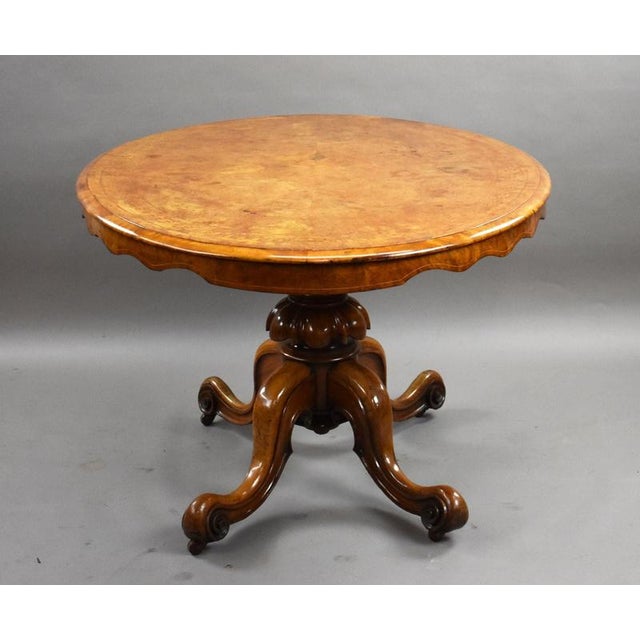 Victorian Burr Walnut Inlaid Loo Table, 1860 For Sale - Image 3 of 9