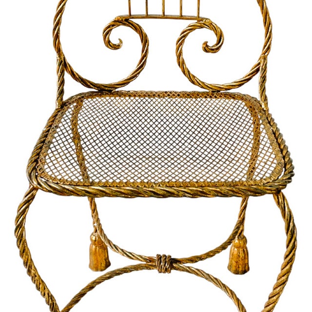 1960 Hollywood Regency Italian Rope & Tassel Gold Gilt Chair For Sale - Image 10 of 12