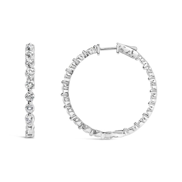 14K White Gold 5.00 Cttw Lab Grown Diamond Inside-Out Hoop Earring, A Pair For Sale - Image 4 of 5