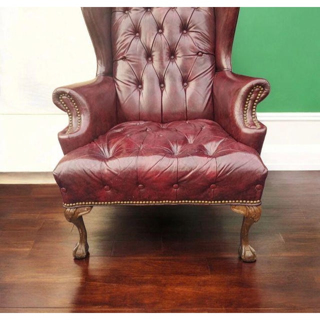1990s Chesterfield Leather Wingback Chair With a Matching Ottoman by Ethan Allen For Sale - Image 12 of 12