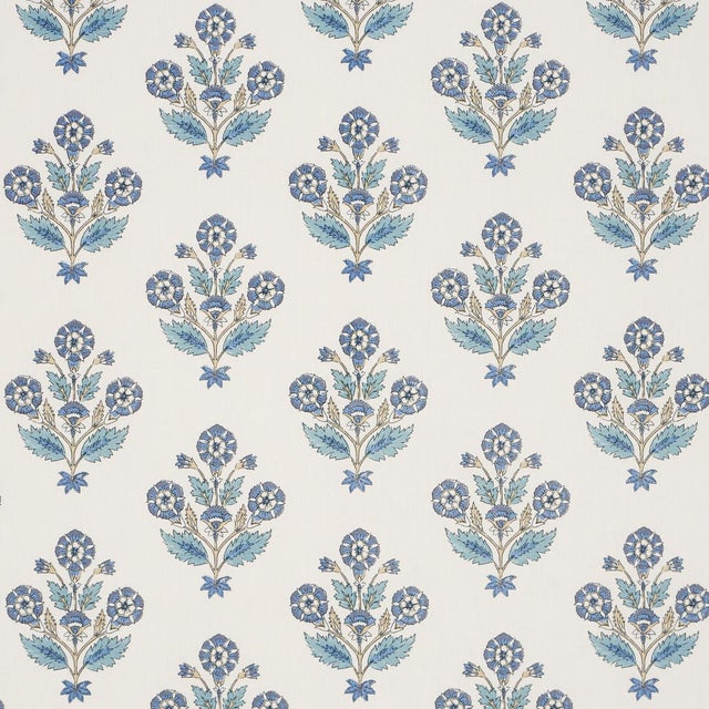 Inspired by traditional Indian block motifs and screen-printed by hand on a cotton-linen ground, this sweet small-scale...