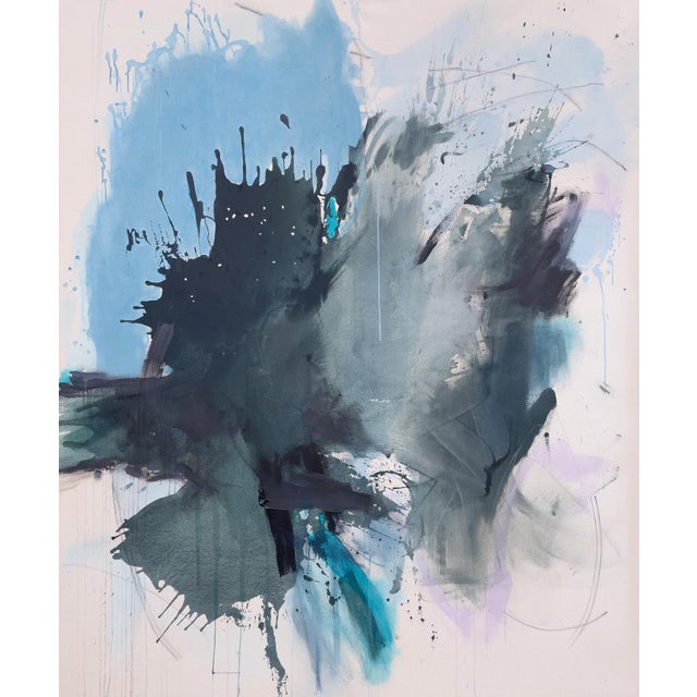 "Sings My Soul" Original Lyrical Abstraction Painting in Forest Green, Teal, and Sky Blue For Sale