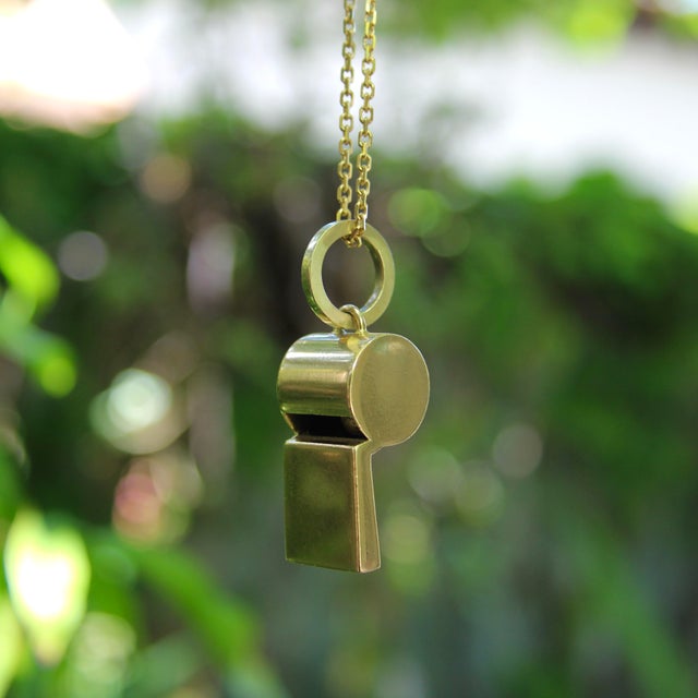 Metal Vintage 18k Gold Large Whistle Pendant Charm For Sale - Image 7 of 8