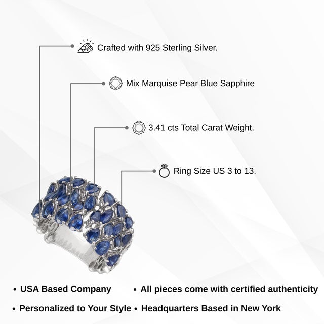 3.4 Ct Certified Natural Blue Sapphire Three Row Mosaic Cluster Ring, Size 7 For Sale - Image 12 of 14