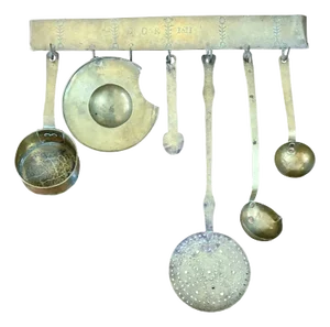 Early 19th Century Brass Kitchen Utensil Hanger With Utensils