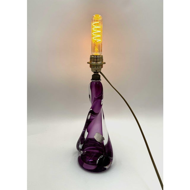 Glass Eclair Table Lamp in Violet and Clear Crystal from Val Saint Lambert, 1960s For Sale - Image 7 of 7