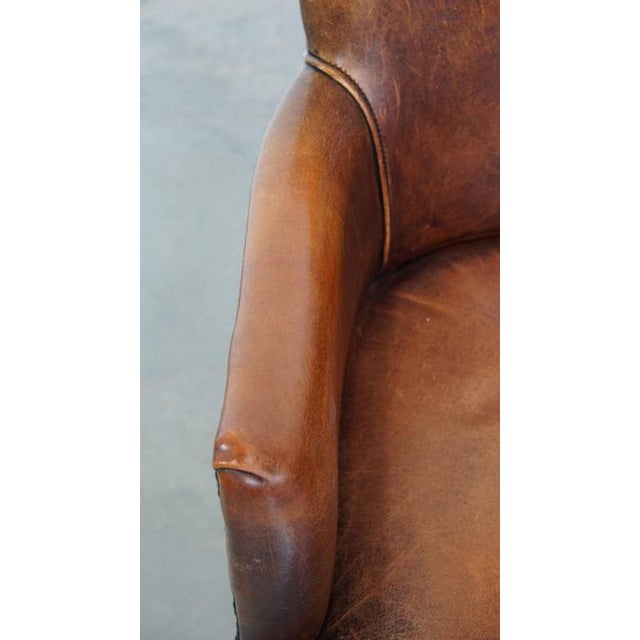 Animal Skin Cognac Colored Sheepskin Dining Room Chair with Armrests For Sale - Image 7 of 15