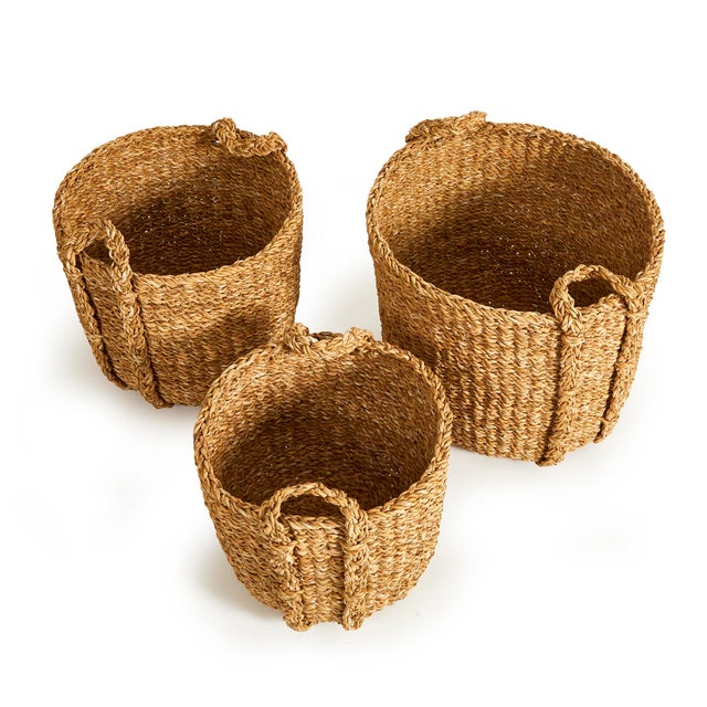 Boho Chic Seagrass Round Drum Baskets, Set Of 3 For Sale - Image 3 of 8