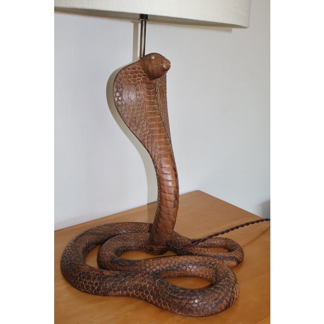 Vintage 1970s Carved Wood Indian Cobra Lamp For Sale - Image 10 of 18