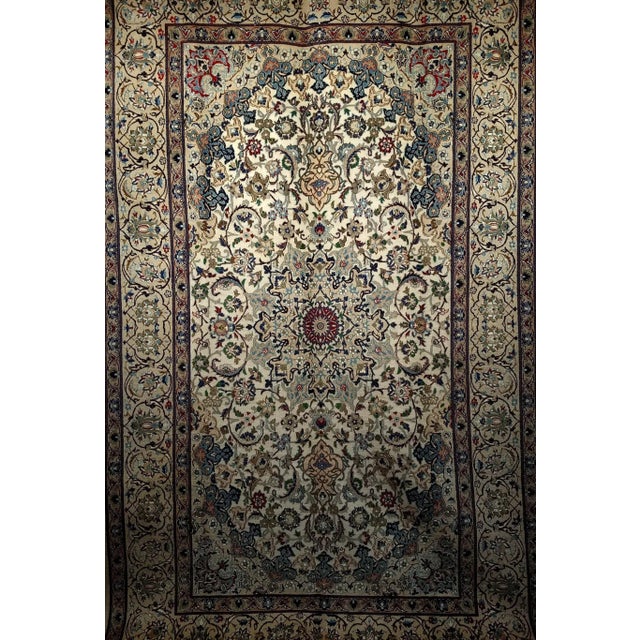 Textile Vintage Persian Nain Room Size Rug, Handwoven Floral Pattern, Ivory & Blue, 7’ X 11’ For Sale - Image 7 of 12