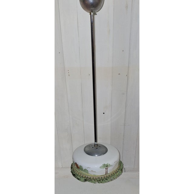 German Hanging Lamp with Hand-Painted Glass Shade, 1920s For Sale - Image 4 of 9