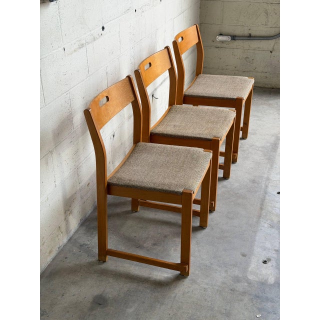 Mid 20th Century Set of 3 Vintage Danish Modern Dining Chairs in Beech With Textured Upholstery For Sale - Image 5 of 10
