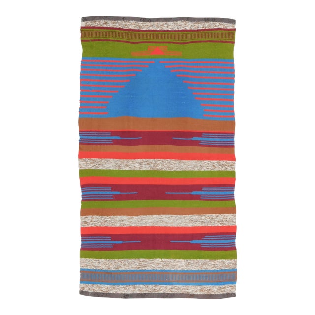 1970s Vintage Turkish Oushak Handmade Wool Cotton Blue Runner Rug For Sale