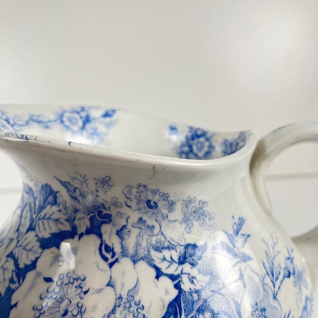 Antique Wash Jug in Blue with Floral Pattern from KG Lunéville, 1890s For Sale - Image 11 of 12
