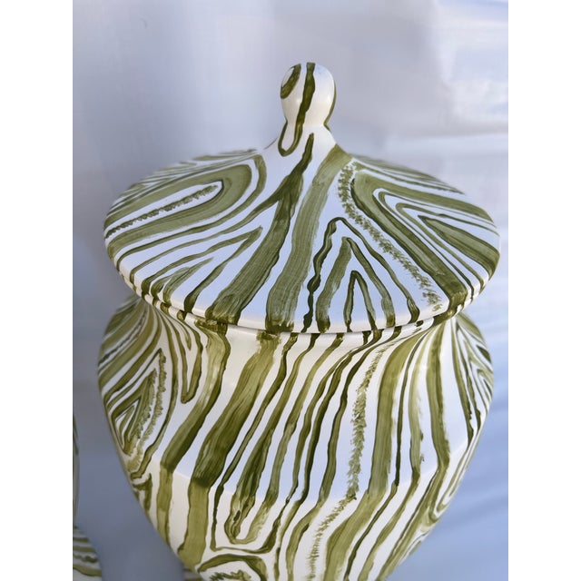 Ceramic Hand Painted Faux Boix Jars a Pair For Sale - Image 7 of 10