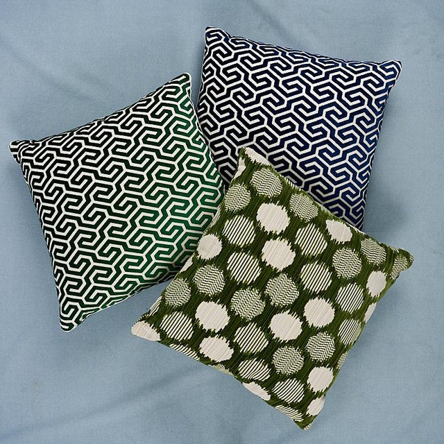 Mid-Century Modern Schumacher Ming Fret Velvet 22" Pillow in Navy For Sale - Image 3 of 4