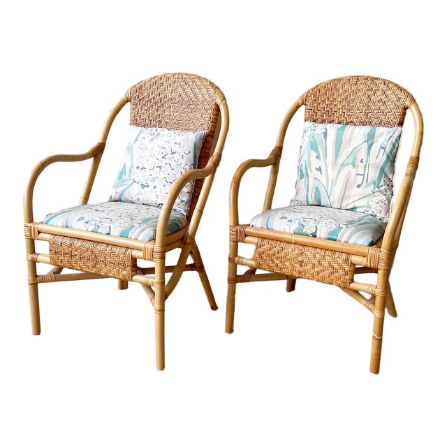 Boho Chic Bamboo Rattan and Wicker Arm Chairs Chairish