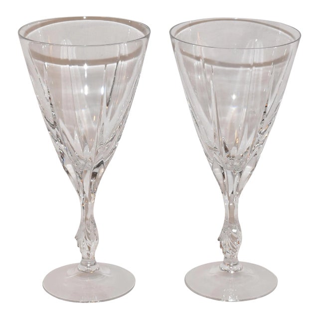 Vintage Pair of Gorham Large Crystal Water Goblets Drinking Glasses Made in West Germany For Sale