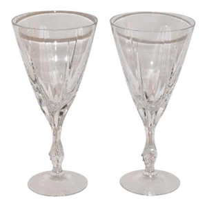 Vintage Pair of Gorham Large Crystal Water Goblets Drinking Glasses Made in West Germany