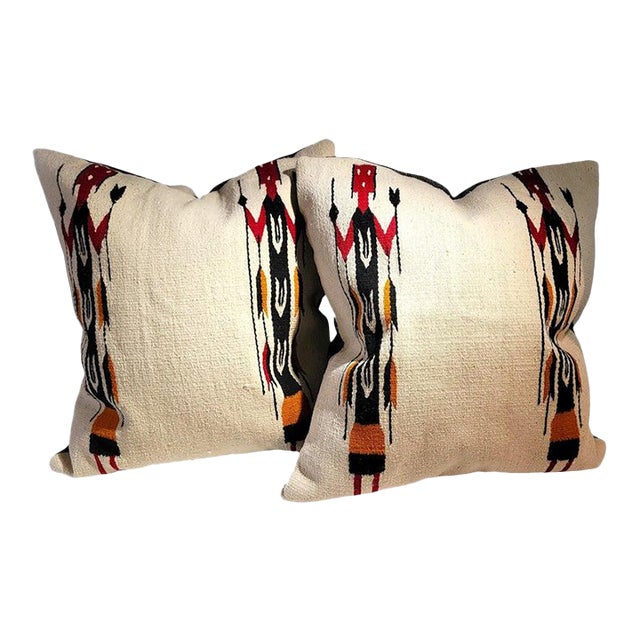 1940s Pair of Yei Woven Corn Stock Dancer Pillows For Sale