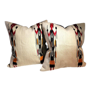 1940s Pair of Yei Woven Corn Stock Dancer Pillows